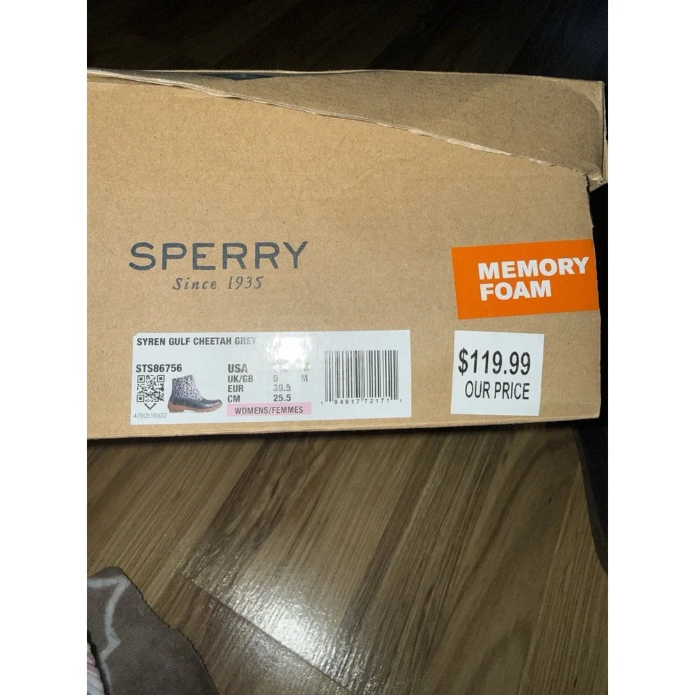 Sperry Syren Gulf Cheetah Duck Boots Women's 8.5 Black Gray‎ Silver